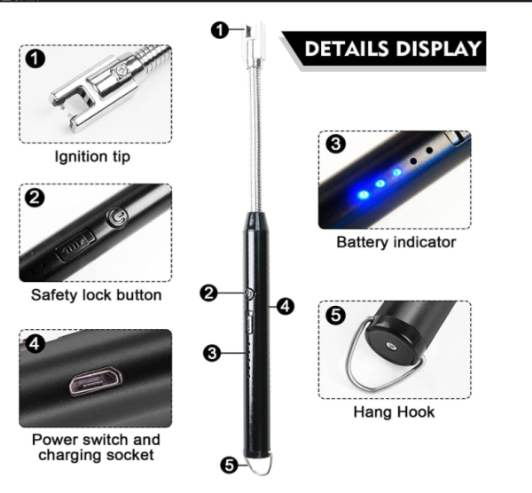 Electric Lighter Rechargeable Usb, With 360°flexible Long Neck Flameless Lighter